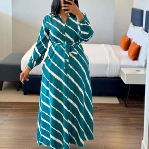 Robes pour femmes grande taille, nouvelle arrivée, manches longues, rayures diagonales, style africain, cintrées à la taille, tendance - Product Image 4
