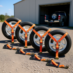 Paquete de 4 Correas para Neumáticos Tipo Lazo de 2 x 120 Pulgadas con Ganchos Planos, Kit de Amarre de Nylon Naranja para Automóviles, Carga de Trabajo de 5512 Libras - Product Image 2