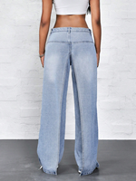 Femmes Y2K Style Regular Fit Casual Simple Automne Tissé Denim Pantalon Taille Basse Jambe Droite Jeans avec Poche Avant Couverture