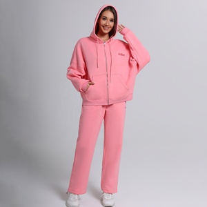 Ensemble de Survêtement Oversize Femme, Veste à Capuche à Fermeture Éclair Dorée Intégrale et Pantalon de Survêtement Droit, Doublure Polaire, Deux Pièces pour Gym et Course - Product Image 5