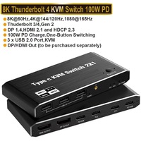 Commutateur Kvm type-c avec port HDMI DP PD 100W pour ordinateurs Macbook 2 partager 1 ensemble souris clavier moniteur Usb c commutateur Kvm USB3.1