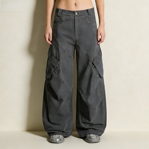 Pantalones Cargo de Lona de Pierna Ancha con Dobladillo Curvo Estilo Retro Americano, Unisex, Estilo Neutral, Silueta Holgada, Moda Casual Urbana - Product Image 1