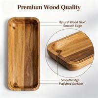 Plateau de service rectangulaire en bois d'acacia naturel, vente en gros d'usine, plateau de rangement alimentaire en bois