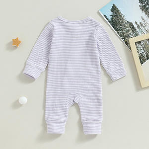 Mamelucos para niñas bebés Estampado de rayas Cuello redondo Cremallera Manga larga Monos infantiles Monos - Product Image 6