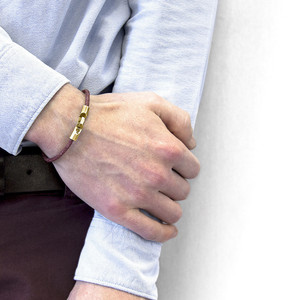 Bordeaux <b>Red</b> Talbot 9ct Yellow Gold and Stingray Leather <b>Bracelet</b> - Product Image 5