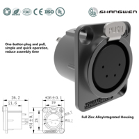 Connecteur XLR mâle et femelle 4 broches IP40 pour intérieur, contact en alliage de cuivre, contact plaqué or, coque en alliage de zinc, coque plaquée nickel