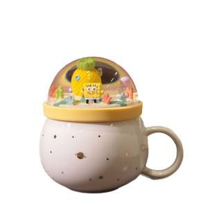 Tazza in Ceramica Direttamente dalla Fabbrica, Design Cartoon con Paesaggio in Miniatura, Coperchio a Forma di Palla di Neve, per Festa dei Bambini, San Valentino, Compleanno, Spongebob - Product Image 5
