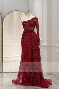 Ruolai LWC8119 sıcak tarzı uzun bir omuz akşam elbise boncuk bölünmüş süpürgelik balo kıyafetleri - Product Image 3