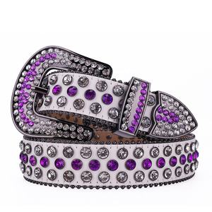 Cinturón Tengmei de Diamantes Morados para Hombre y Mujer, Cinturón de Cuero con Cambio de Color UV Morado, Cinturón de Moda con Pedrería, Correa de Cristal BB <span class=keywords><strong>Simon</strong></span> - Product Image 1