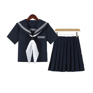 Conjunto de uniforme escolar de algodón personalizado de manga corta para niños de primaria con opción de falda o pantalón - Product Image 1