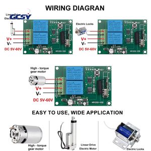Interruptor de <span class=keywords><strong>Control</strong></span> Remoto por Radiofrecuencia para Motor, 433MHz, DC 6V 12V 18V 24V 48V 60V, Módulo de Relé Transmisor para Motor, Avance, Retroceso, Parada/DIY - Product Image 6