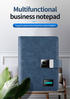 2024 Neu Eingetroffenes Leder-Fingerabdruck-Schloss Powerbank Notizbuch Geschenkset Aufladbares Anpassbares Notizbuch Powerbank A5 Notizbuch
