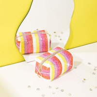 Pochette de maquillage miniature personnalisée en cuir PU néon, paillettes irisées, brillant à lèvres