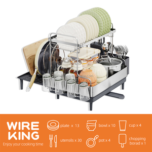 WIREKING <span class=keywords><strong>Escurridor</strong></span> de <span class=keywords><strong>Platos</strong></span> de Acero Inoxidable de 2 Niveles Extensibles con Soporte para Cubiertos para Fregadero de Cocina - Product Image 3