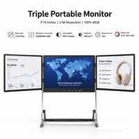 Moniteur pliable triple 16 pouces en alliage d'aluminium, rétroéclairage professionnel, moniteur portable pour ordinateur portable, trader boursier, programmeur, bureau