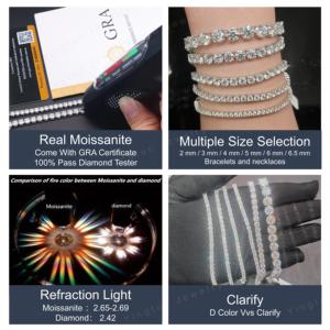 Bracciale Tennis Hip Hop DVVS 1 in Moissanite da 3mm-6.5mm, Placcato <span class=keywords><strong>Oro</strong></span> Bianco 18k, Catena Tennis in Argento Sterling 925 - Product Image 5