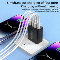 Adaptor Charger Cepat 40W Travel Kompatibel US/EU/UK 2 Port Type-C + 3 Port USB untuk Ponsel, Earphone, Kamera QC3.0
