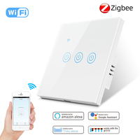 Tuya WIFI Zigbee 3 gangs neutre téléphone Mobile télécommande panneau de commutateur en verre intelligent tactile interrupteurs trempés