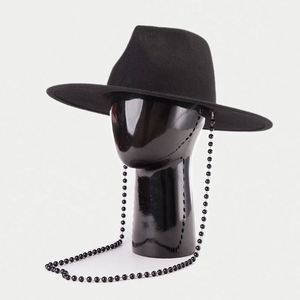 Sombreros Fedora de Fieltro 100% Lana con Diamantes Brillantes, Novedad Otoño-Invierno, Estilo Jazz, Moda Casual con Cuentas y Cuerda - Product Image 6