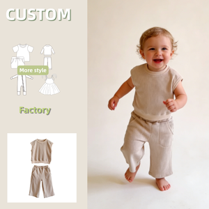 Set di Abbigliamento per Neonati in Maglia a Nido d'Ape, Top Senza Maniche e Pantaloni Morbidi, Completo 2 Pezzi - Product Image 1