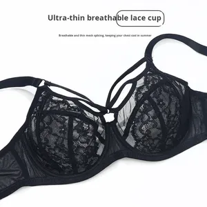 Zoyiame - Conjunto de sujetador y bragas de encaje floral gótico de talla grande para mujer, con copas profundas y efecto antideslizante - Product Image 4