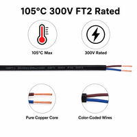 Fil plat parallèle à 2 conducteurs NISPT-1, 20AWG, homologué, 105 ° Cordon d'alimentation en cuivre PVC noir C 300V FT2