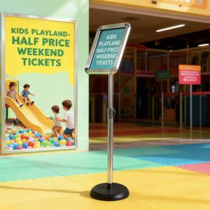 Support de signalisation en acrylique transparent avec base métallique, présentoir professionnel au sol pour l'information, la marque et la signalétique - Product Image 2