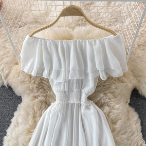 Robe longue à volants en mousseline de soie, tenue Sexy à épaules dénudées, asymétrique, taille unique, <span class=keywords><strong>9</strong></span> couleurs - Product Image 4