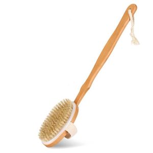 Durable Wooden <b>Round</b> Bath <b>Brush</b> with Long Handle and Suitable for Clean the Back and Body and Easy to Hang - Product Image 1