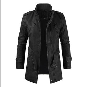 Nouvelle veste en cuir PU <span class=keywords><strong>mi</strong></span>-<span class=keywords><strong>longue</strong></span> pour hommes, automne et hiver, mode décontractée, col montant, veste slim pour jeunes, vente en gros, en stock - Product Image 6