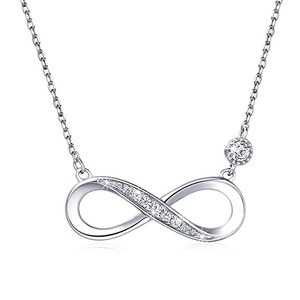 Ciondolo Infinity con Accento di Diamante, Collana in Argento Placcato Oro Bianco, Gioiello Minimalista da Donna per Uso Quotidiano - Product Image 1