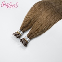 Extensions de cheveux naturels Remy européens vierges, lisses, avec cuticules alignées, personnalisables, à pointe I, en silicone et nano-plastique
