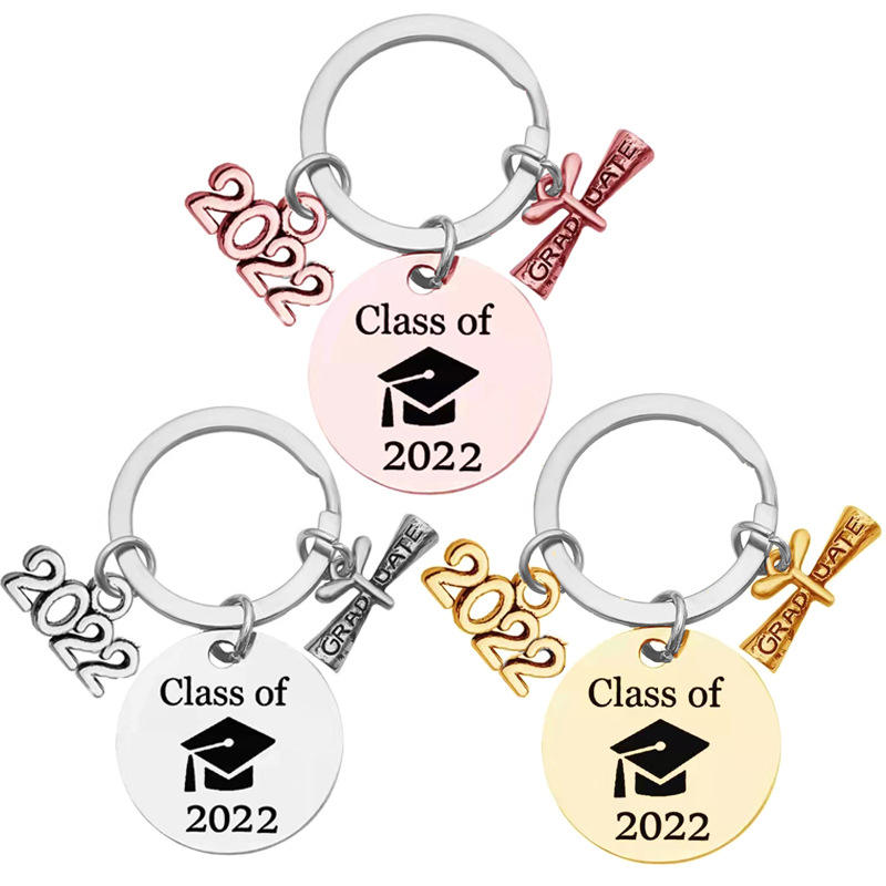 Graduation Keychain 2022 Graduation Season Souvenir Gifts Stainless Steel  Key Chain Best Wishes Metal Pendant Heart Key Ring