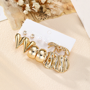 Conjunto de 6 Brincos Borboleta Banhados a Ouro Modernos para Mulheres, Kit de Brincos de Coração e Laço, Joias da Moda, Presente - Product Image 6