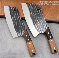 Couteau de boucher moderne en acier inoxydable fait main pour couper la viande et les os, avec manche en bois, adapté à la cuisine