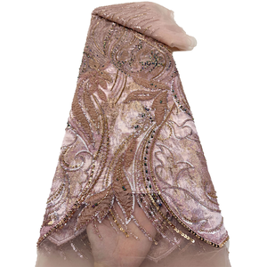 Tissu en dentelle perlée de luxe NI.AI Aso Ebi bleu et or 2026, tissu en dentelle française nigériane avec sequins pour robes de soirée de <span class=keywords><strong>mariage</strong></span> - Product Image 3
