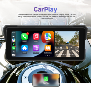 กล้องติดรถมอเตอร์ไซค์ Podofo ขนาด 8.1 นิ้ว แบบพกพา รองรับ Wireless Carplay และ Android Auto พร้อมกล้องหน้า-หลัง ตรวจจับแรงดัน ระบบ Autoradio วิทยุติดรถยนต์ - Product Image 2