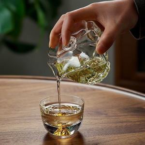Service à thé en verre Gaiwan avec couvercle et infuseur pour cérémonie du thé vert, forme irrégulière, fond épais, haut de gamme - Product Image 2
