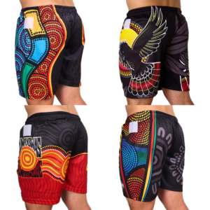 FQ aborigeni pantaloncini con etichetta indigena stampati pantaloncini in poliestere Pacific TAG Maori Mens Training Ocean Tag 20 pantaloncini Club uniformi - Product Image 3