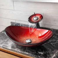 Lavabo ovale in vetro rosso scuro sopra il Lavabo da appoggio Lavabo Deluxe da bagno per Lavabo d'arte a tema moderno Design unico Lavabo