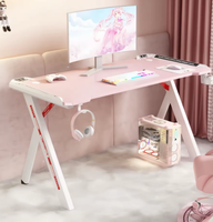 Bureau d'ordinateur en bois rose pour fille avec 8 lumières LED, design en forme de L, fonctionnalités intelligentes pour le bureau - Pas encore d'avis