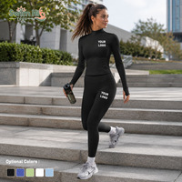 Ensemble de yoga 2 pièces pour femme : Leggings extensibles et veste zippée sur le devant avec passe-pouces, personnalisable avec logo – Tenue de sport yoga