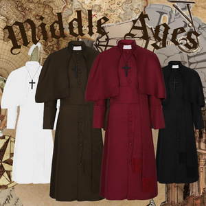 Disfraz de Sacerdote Medieval Manyusha, Túnica de Cosplay Unisex para Adultos en Color Marrón Oscuro, Rojo, Negro y Blanco con Cruz, Traje para Juego de Roles - Product Image 1