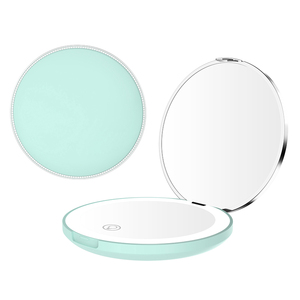 <b>Compact</b> <b>Mirror</b> Round Plastic Double-Sided Lighted Foldable Makeup <b>Mirror</b> Mint Green Color - Product Image 1