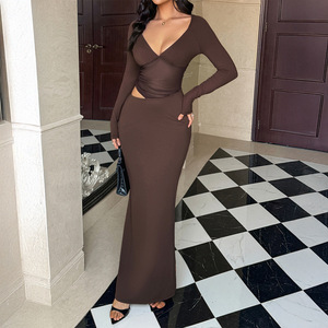 Abito <span class=keywords><strong>Aderente</strong></span> a Maniche Lunghe, Completo da <span class=keywords><strong>Donna</strong></span>, Nuovo Stile Autunno-Inverno 2025 - Product Image 2