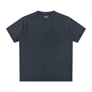 T-shirt vintage en coton américain style Old Money à manches courtes pour hommes et femmes, marque tendance, grande taille, couleur unie délavée - Product Image 1