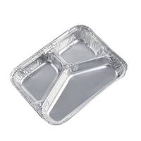 Conteneur en aluminium à 3 sections, qualité alimentaire, côtelé avec couvercle pour plats grillés BBQ à emporter, logo personnalisé, directement de l'usine