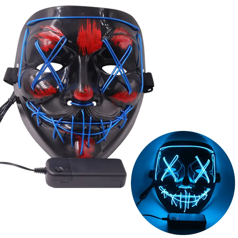 2023 Party New Style Halloween spaventoso Costume incandescente Masquerade LED Face Shield nero V luminoso sangue Horror maschera di Halloween