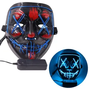 2023 Pesta Gaya Baru Halloween Scary Glowing Kostum Masquerade LED Pelindung Wajah Hitam V Luminous Darah Horor Halloween Masker