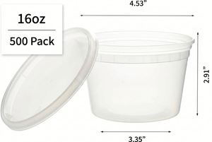 500 sets de 16 oz. Couvercles en plastique jetables pour contenants alimentaires Deli Storage, pour soupes et préparation de repas |   Aliments sans BPA - Product Image 2